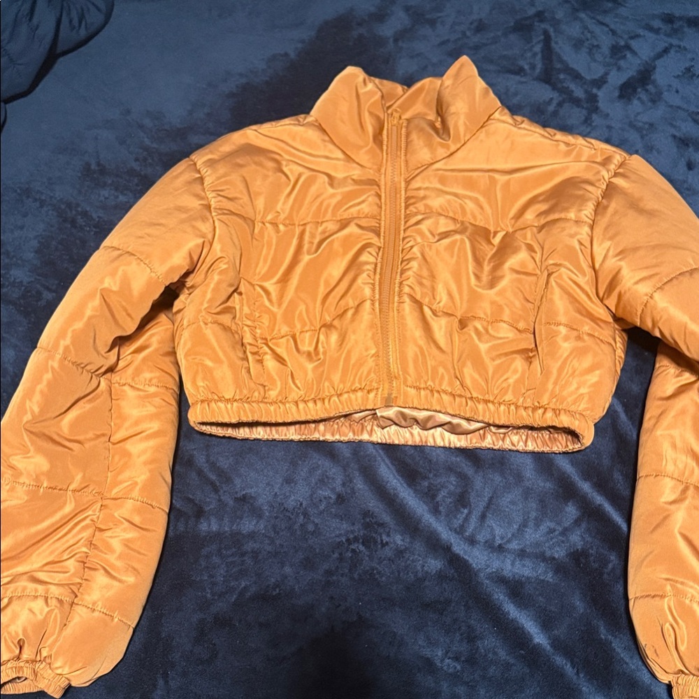 Women's Cropped Puffer Jacket in Orange